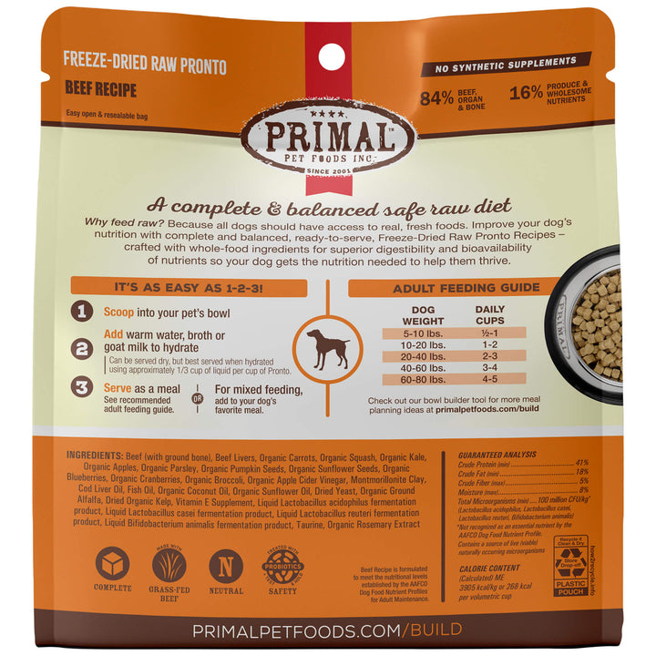 Primal Pet Foods Pronto Freeze Dried Raw Dog Food Only Natural Pet